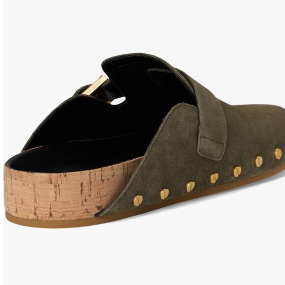 🟩 NIB Veronica Beard Fern Suede Studded Clogs – Sage / Army Green – Size 9 - Picture 6 of 15